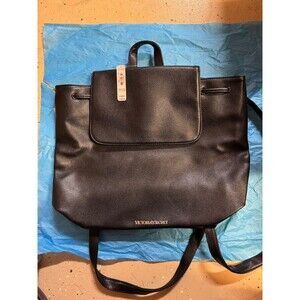 Victoria Secret Black Faux Leather Backpack Tote Magnetic Snap NEW WITH TAG